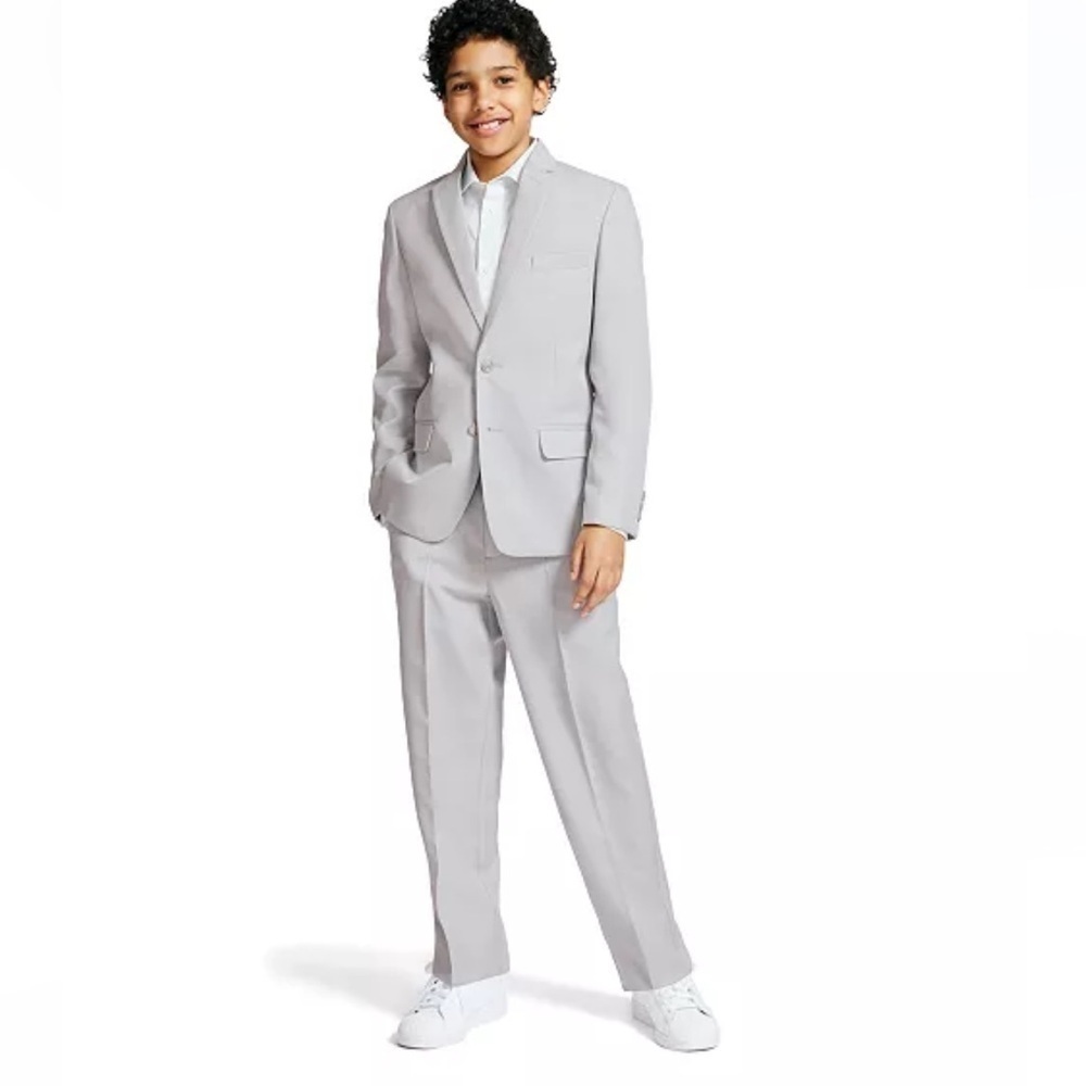 Nautica Big Boys Pindot 2 Piece Suit Set Light Grey, boy suit top and bottom 16 - Picture 3 of 12